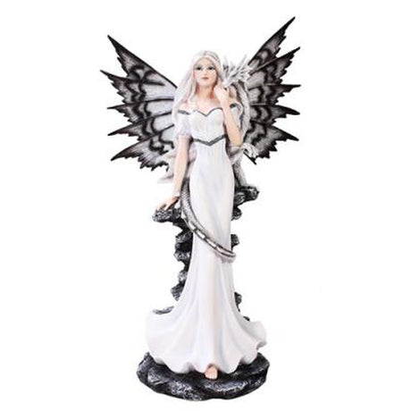 21.5" Fairy Statue - Black and White Fairy with Dragon - Magick Magick.com