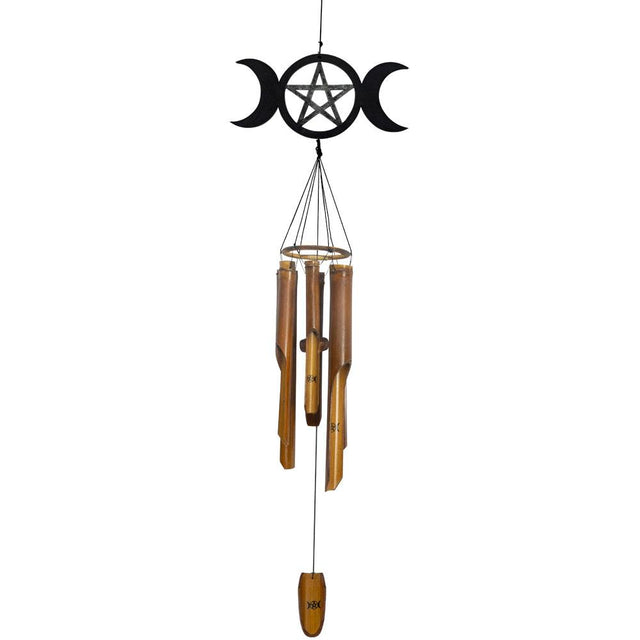 22" Bamboo Wind Chime - Triple Moon with Pentacle - Magick Magick.com