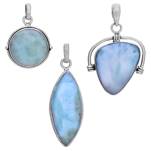 23-34 mm Polished Larimar Pendant in Sterling Silver (Assorted Design) - Magick Magick.com