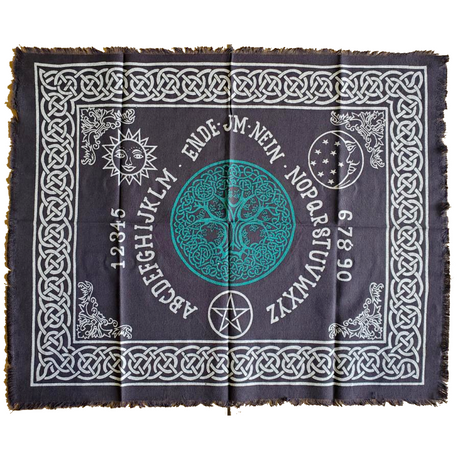 24" x 30" Satin Altar Cloth - Tree of Life Ouija Board on Black & Green - Magick Magick.com