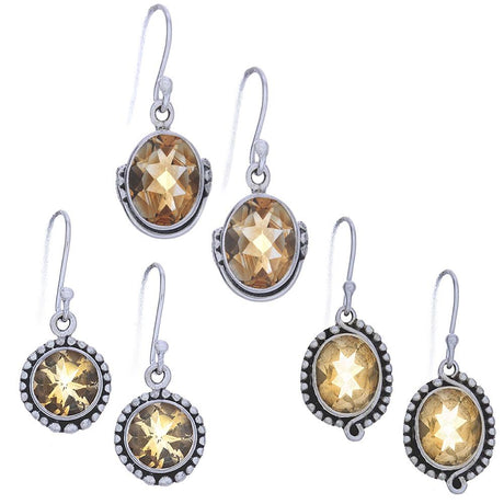 26 mm Round and Oval Cut Stone Citrine Earrings (Assorted Design) - Magick Magick.com