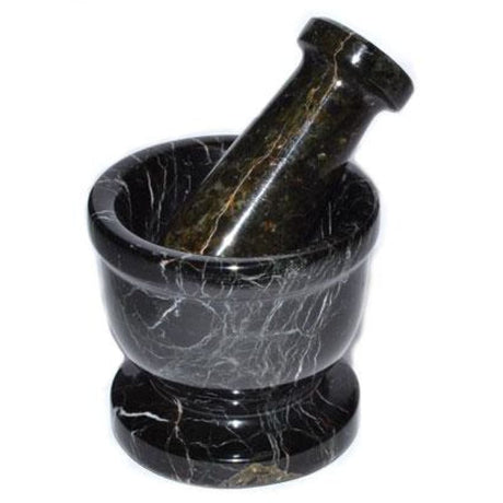 2.5" Black Zebra Marble Mortar and Pestle Set - Magick Magick.com
