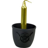 2.5" Cast Iron Chime Candle Holder - Triple Moon with Pentacle - Magick Magick.com