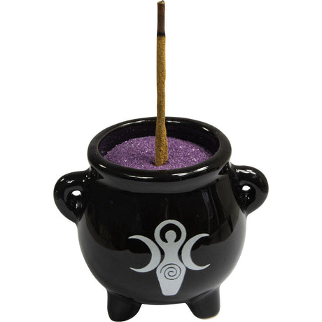 2.5" Ceramic Mini Cauldron - Triple Moon Goddess - Magick Magick.com