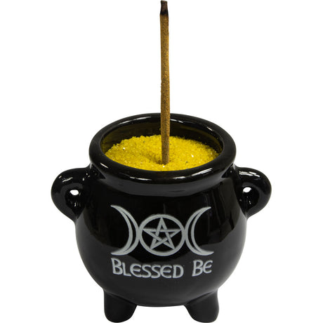 2.5" Ceramic Mini Cauldron - Triple Moon with Pentacle (Blessed Be) - Magick Magick.com