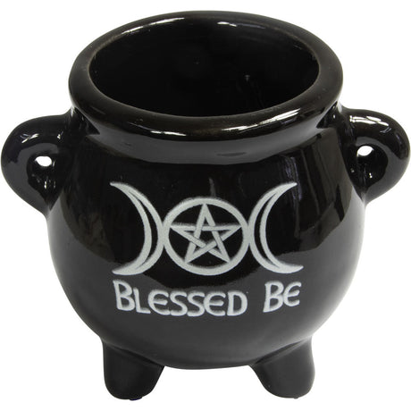 2.5" Ceramic Mini Cauldron - Triple Moon with Pentacle (Blessed Be) - Magick Magick.com