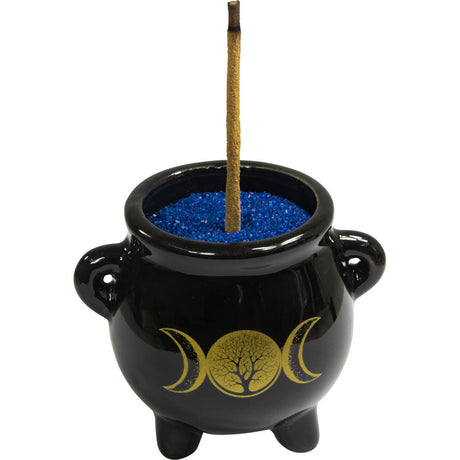 2.5" Ceramic Mini Cauldron - Triple Moon with Tree of Life - Magick Magick.com