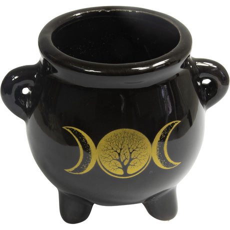 2.5" Ceramic Mini Cauldron - Triple Moon with Tree of Life - Magick Magick.com