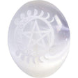 2.5" Palm Stone - Selenite with Moon Phase & Pentacle - Magick Magick.com