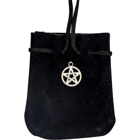2.5" x 3.5" Suede Pouch Rounded with Strap - Black Pentacle - Magick Magick.com