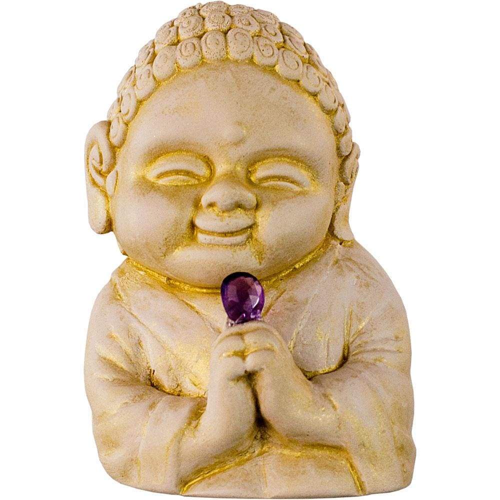 2.75" Gypsum Cement Buddha Figurine - Healing with Faceted Amethyst - Magick Magick.com