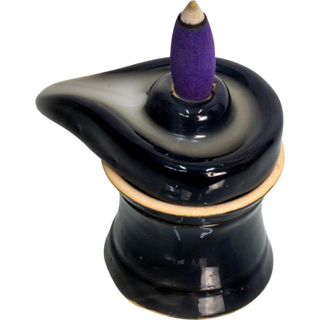 3" Ceramic Backflow Incense Burner - Lingga Yoni - Black - Magick Magick.com