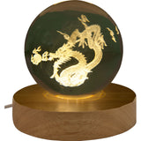 3" Crystal Ball with Wood LED Light Base - Chinese Dragon - Magick Magick.com