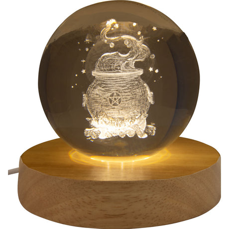 3" Crystal Ball with Wood LED Light Base - Magic Cauldron - Magick Magick.com