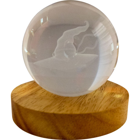 3" Crystal Ball with Wood LED Light Base - Witch Hat - Magick Magick.com