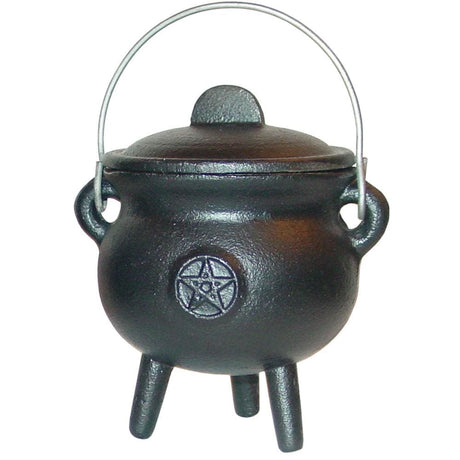 3" Pentacle Cast Iron Cauldron with Lid - Magick Magick.com