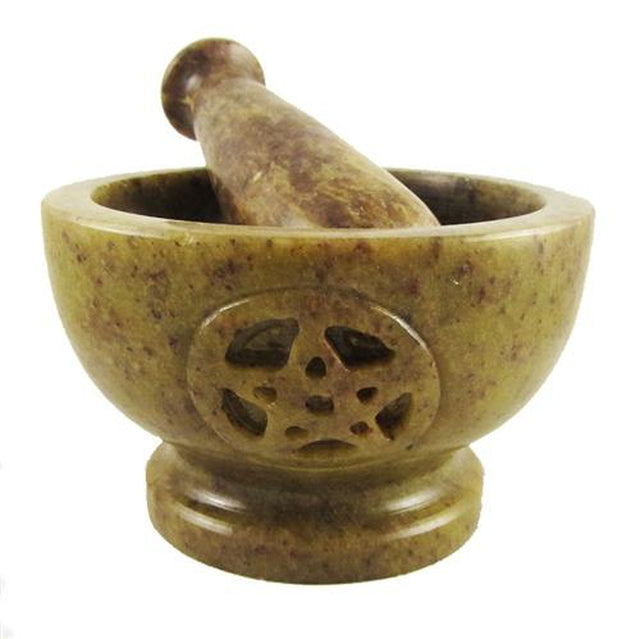 3" Pentacle Knot Soapstone Mortar & Pestle - Magick Magick.com