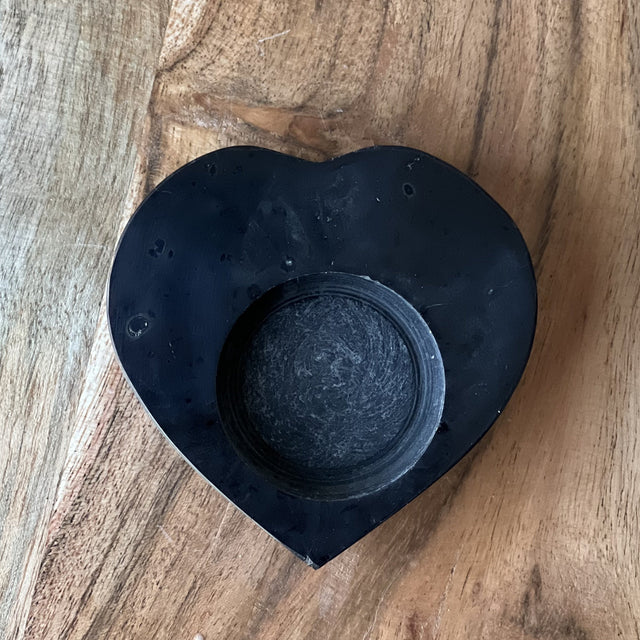 3" Polished Tealight Candle Holder Heart - Black Tourmaline - Magick Magick.com