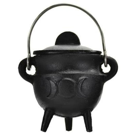 3" Triple Moon Cast Iron Cauldron with Lid - Magick Magick.com