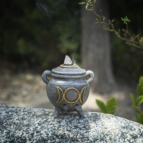 3" Triple Moon Cauldron Backflow Incense Burner - Magick Magick.com