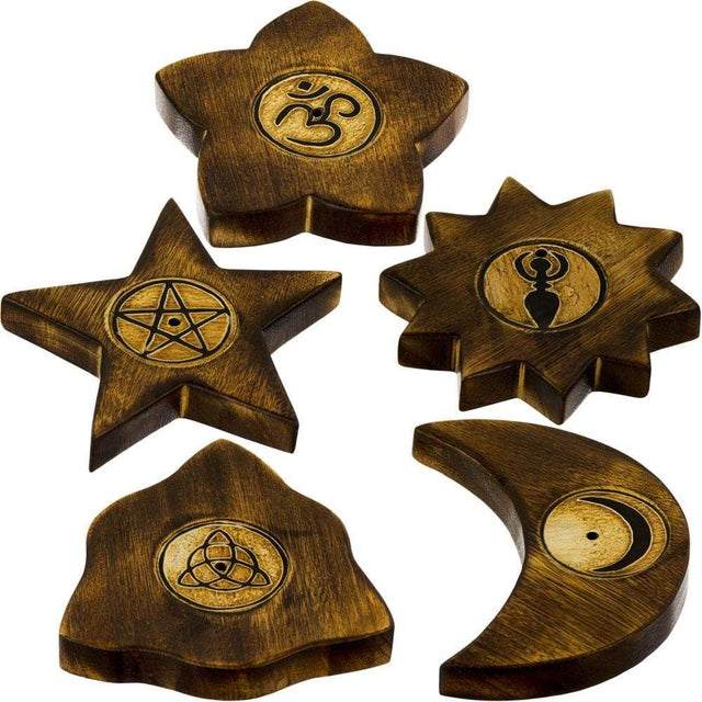 3" Wood Incense Holders & Cone Burners (Set of 5) - Magick Magick.com