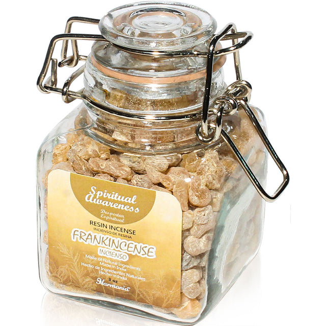 3 oz Harmonia Resin Incense Glass Jar - Frankincense - Spiritual Awareness - Magick Magick.com