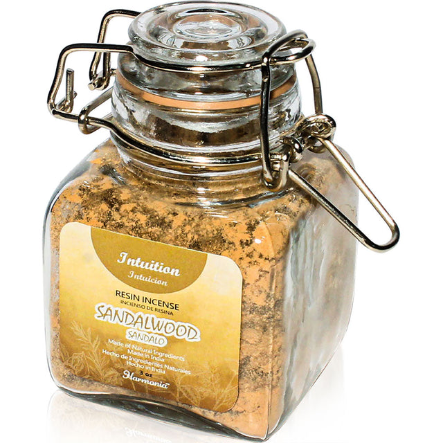 3 oz Harmonia Resin Incense Glass Jar - Sandalwood - Intuition - Magick Magick.com