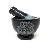 3" x 4" Tree of Life Carved Black Soapstone Mortar & Pestle - Magick Magick.com