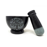 3" x 4" Tree of Life Carved Black Soapstone Mortar & Pestle - Magick Magick.com