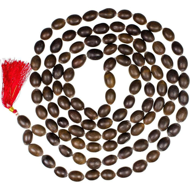 36" Mala Prayer Beads - Dark Lotus Seed with Red Tassel - Magick Magick.com