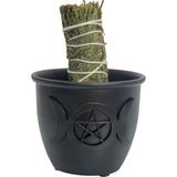 3.5" Cast Iron Smudge Pot - Triple Moon with Pentacle - Magick Magick.com