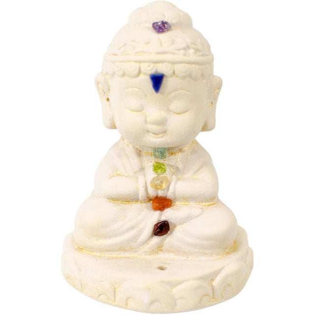 3.5" Gypsum Cement Statue Incense Holder - Chakra Buddha - Magick Magick.com