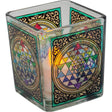 3.5" Handcrafted Glass Square Votive Holder - Sri Yantra Chakra - Magick Magick.com