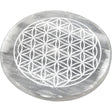 3.5" Selenite Round Incense Holder - Flower of Life - Magick Magick.com