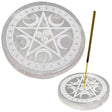 3.5" Selenite Round Incense Holder - Pentacle - Magick Magick.com