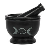 3.5" Soapstone Mortar and Pestle - Triple Moon - Magick Magick.com