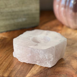 4-5" Polished Gemstone Tealight Candle Holder - Rose Quartz - Magick Magick.com