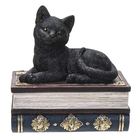 4" Black Cat on Book Resin Statue Box - Magick Magick.com