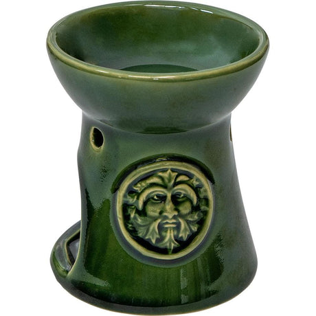 4" Ceramic Oil Burner - Green Man - Magick Magick.com