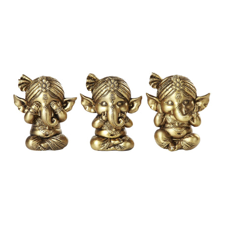 4" Ganesha Statue Set - See, Hear, Speak No Evil (Set of 3) - Magick Magick.com