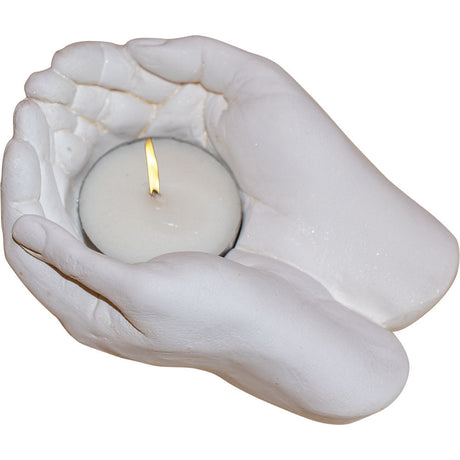 4" Gypsum Cement Tealight Holder - God's Hands - Magick Magick.com