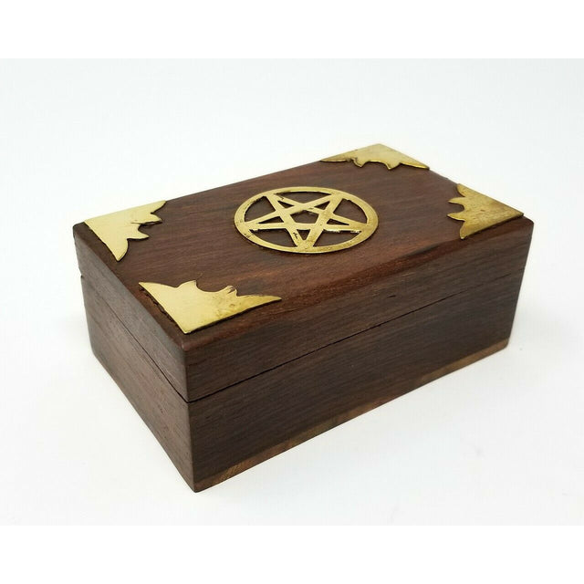 4" Pentagram Brass Inlay Wood Box - Magick Magick.com
