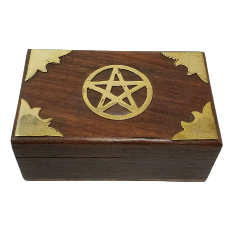 4" Pentagram Brass Inlay Wood Box - Magick Magick.com