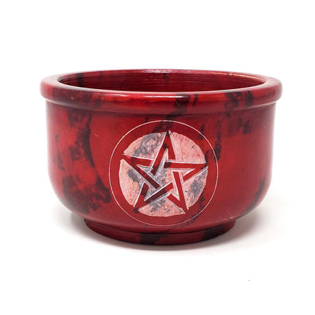 4" Red Pentagram Soap Stone Bowl Burner - Magick Magick.com