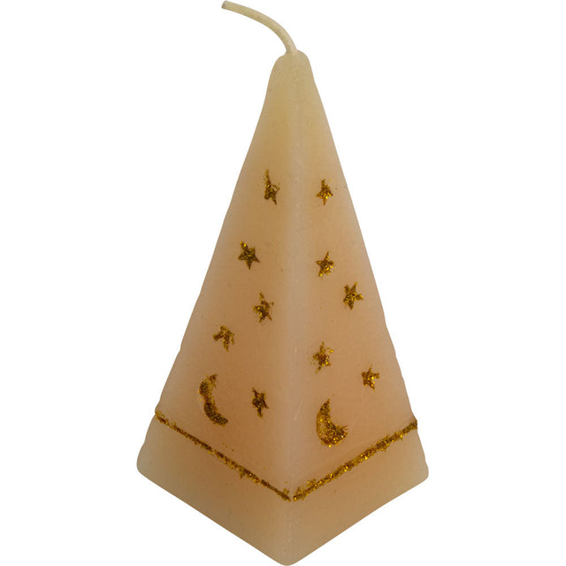 4" Sacred Symbol Candle - Pyramid with Moon & Stars Ivory - Magick Magick.com