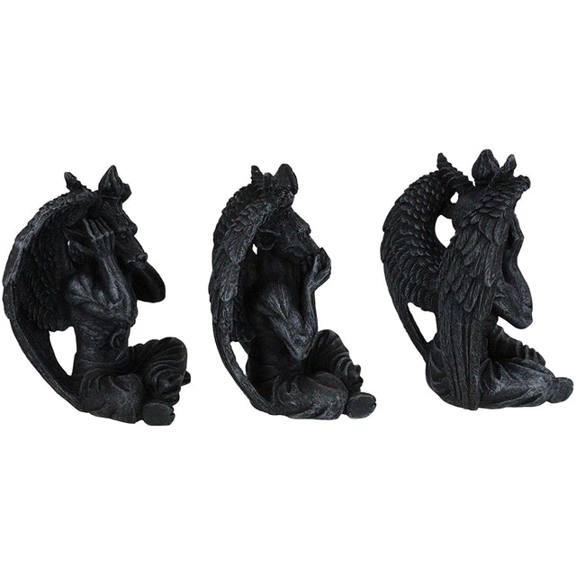 4" Sitting Baphomet Statue Set - See, Hear, Speak No Evil (Set of 3) - Magick Magick.com