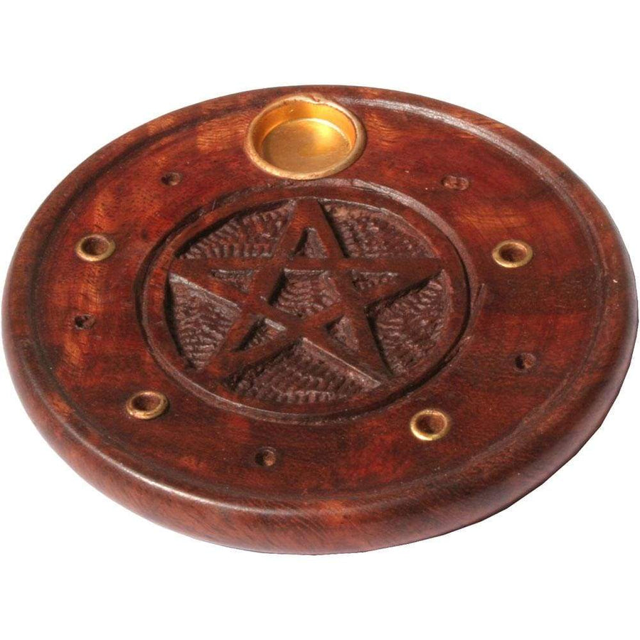 4" Wood Incense Cone & Stick Holder - Pentacle - Magick Magick.com