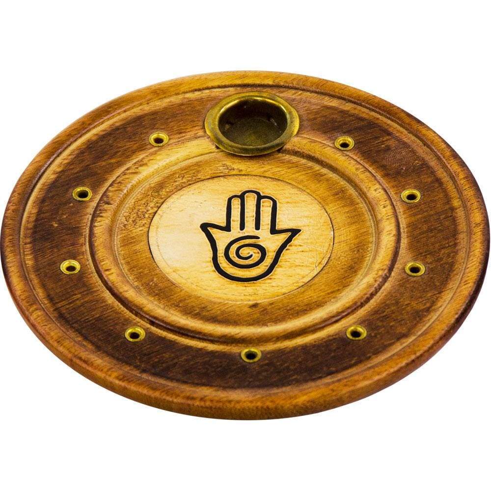 4" Wood Round Cone Burner - Healing Hand - Magick Magick.com