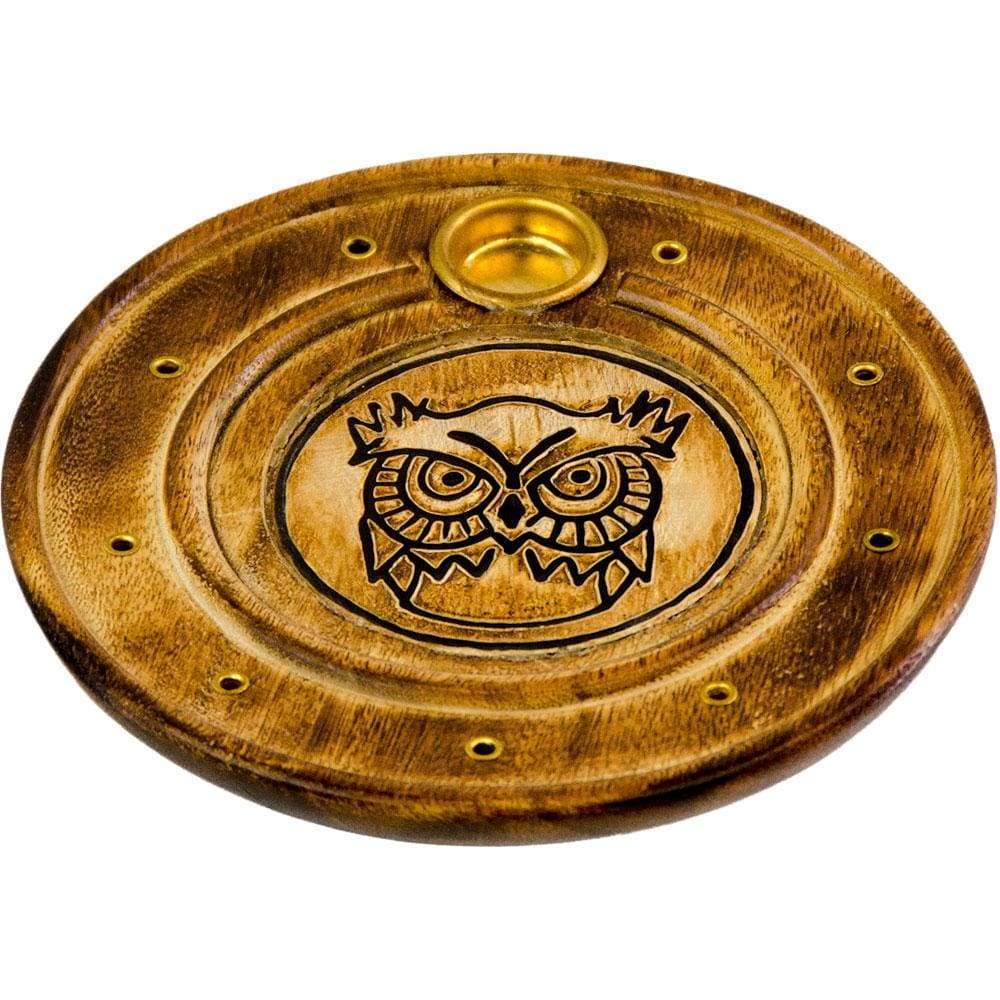 4" Wood Round Cone Burner - Owl - Magick Magick.com