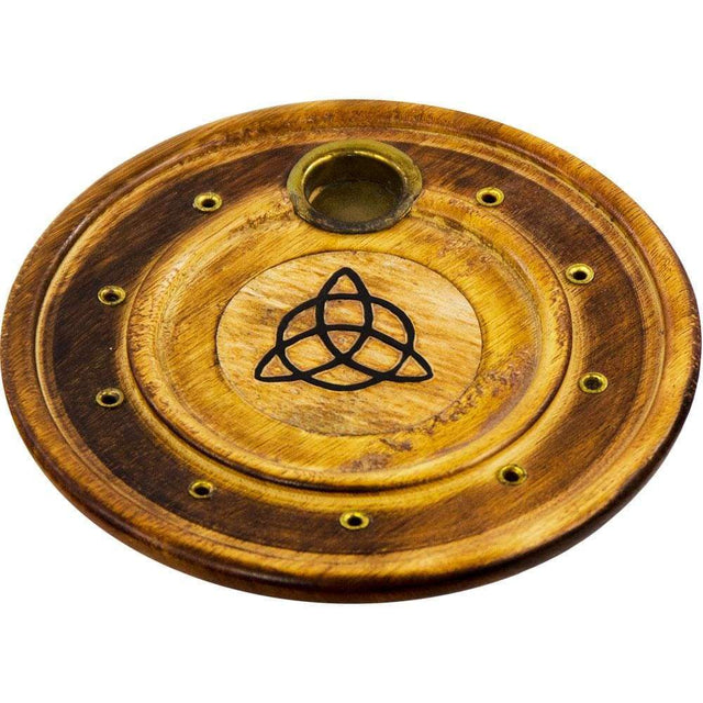 4" Wood Round Cone Burner - Triquetra - Magick Magick.com